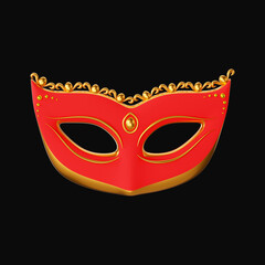 Sticker - Golden And Orange Masquerade Mask Over Black Background.