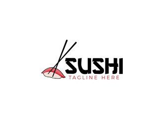 Sushi logo fish food japan restaurant. Japanese seafood logo asian dinner. 