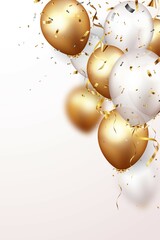 Wall Mural - Celebration background with gold confetti and balloons