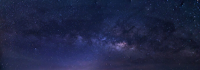 Panorama view universe space and milky way galaxy with stars on night sky background.