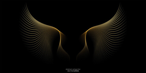 Wall Mural - Abstract symmetry bird wings dots line pattern luxury gold light isolated on black background. Vector illustration.