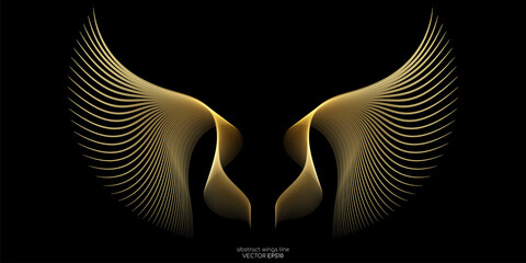 Abstract symmetry bird wings line luxury gold light isolated on black background. Vector illustration.