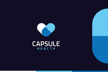 Medical care logo template, capsule and heart concept