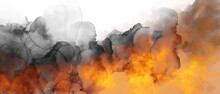 Black Orange Fire Volcano Gradient Watercolor Background With Clouds Texture	
