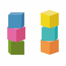 Wooden Cubes For Tower Construction, Color Vector Isolated Illustration