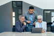 © bnenin - Concentrated people working with their boss, looking at the laptop.