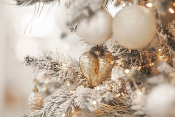 Wall Mural - Christmas background. Xmas interior. Home celebration. Christmas design of interior. Closeup christmas balls.