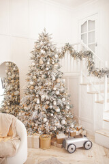 Wall Mural - Christmas background. Xmas interior. Home celebration. Christmas design of interior. Closeup christmas balls.