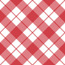 Red White Seamless Gingham Pattern. Checkered Fabric, Plaid, Tablecloth, Napkin, Textile. Square Texture, Simple Chess Seamless Ornament. Tartan Print, Checked Pattern, Classic Red Rhombus Design.