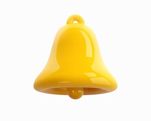 Glossy 3D Bell Isolated On A White Background. 3D Rendering Of A Yellow Bell. Figurine, Object For Decoration, Icon. Vector