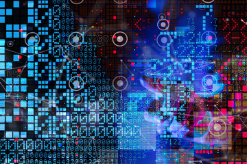 Neural network 3D illustration. Big data and cybersecurity