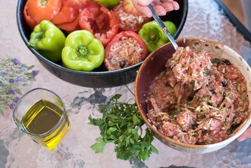 Canvas Print - Gemista,Traditional greek food, stuffed tomatoes and peppers