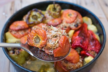 Poster - Gemista,Traditional greek food, stuffed tomatoes and peppers