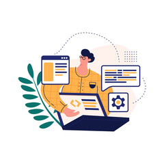 Wall Mural - programmer working on web development. software engineering and coding. vector illustration in flat 