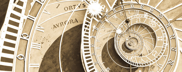 Leinwandbilder - Droste effect background based on Prague astronomical clock. Abstract design for concepts related to astrology and fantasy.