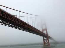 Golden Gate Bridge In San Francisco, California, The USA On A Foggy Day