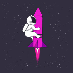 Wall Mural - cute spaceman flies to space