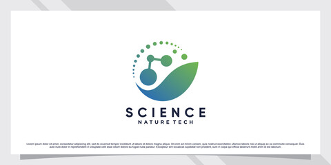 Science molecule logo design for technology with leaf and shape concept