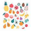 Exotic and tropical fruit collection. Healthy food, dietetics products, fresh vitamin grocery products. Vector illustration in flat style