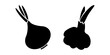 Vector icon of garlic and onion black silhouettes. Black and white
