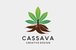 Cassava logo design with cassava leaves in creative concept