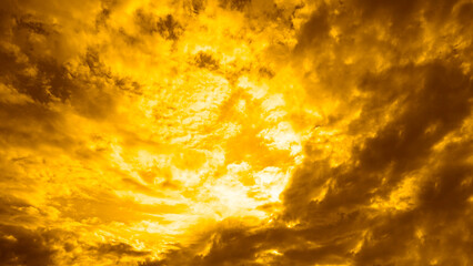 Wall Mural - gray yellow orange sky with clouds view. dramatic skies background with space for design. dark gloom