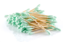 Eco-friendly Materials. Wooden, Cotton Swabs On A White Background. Close-up.