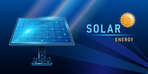 solar panel low poly light effect on blue background