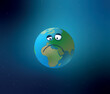 Illustration vectorielle représentant la planète terre à la façon d'un personnage de bande dessinée. Elle est triste à cause du réchauffement climatique