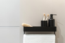 Metal Shelf For Brush, Toothbrush And Soap Dispenser