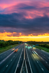 Canvas Print - M1 motorway at sunset in England. United Kingdom