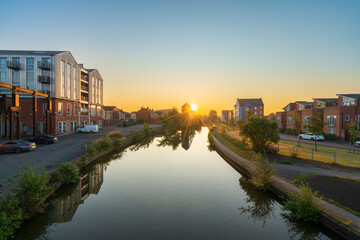 Coventry Canal on Sherbourne river at sunrise. England