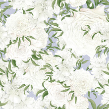 Seamless Pattern Of White And Purple Florals
