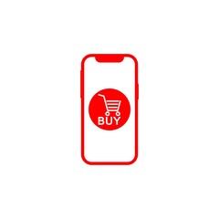 Wall Mural - Smartphone and shopping cart logo. Online shopping icon isolated on white background