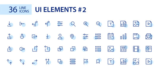 Wall Mural - simple line art ui elements icons set. arrows, file type, layout, magnifying glass etc. pixel perfec