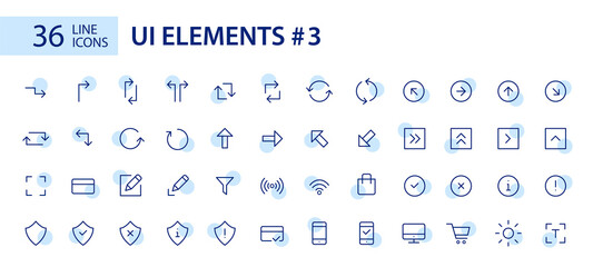 Wall Mural - simple line art ui elements icons set. arrows, shopping, new file. pixel perfect, editable stroke