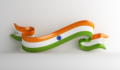 Wall Mural - Happy Independence Day of India decoration background with waving ribbon flag, copy space text, 3D rendering illustration.