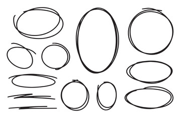 Wall Mural - Set of circular scribbles outline doodle frames. Oval banner collection
