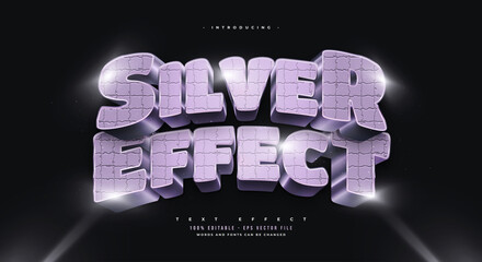 Wall Mural - editable silver text style with 3d and texture effect. metallic text effect
