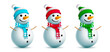 © ZeinousGDS - Snowman christmas character vector set. Snow man 3d characters with cute and kids friendly faces in colorful scarf and hat for xmas collection design. Vector illustration.
