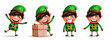 Elf christmas characters vector set. Elves 3d kids character in friendly and cute faces standing and isolated in white background for xmas collection design. Vector illustration.

