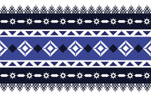 Geometric Ethnic Tribal Fabric Design, Abstract Background. Design For Background, Wallpapers, Prints, Carpet, Clothing. Vector Illustration. Navajo White And Blue Pattern.