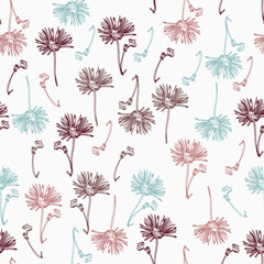 Poster - Rustic seamless vector pattern with hand drawn daisy chamomile flowers