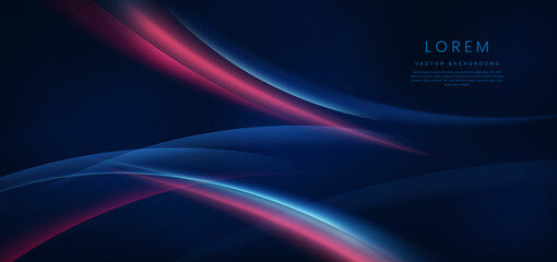 Poster - Abstract technology futuristic glowing blue and red  curved line on dark blue background.