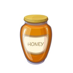 Wall Mural - Glass jar with bee honey, lid and paper label, isolated bottle with sweet dessert