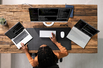 African American Programmer Woman Coding