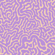 Y2k seamless pattern. Organic shape labyrinth print with wavy hand drawn curvy lines. Abstract texture for tippy groovy background. Squiggle duotune pulple and beige 70s style wallpaper.