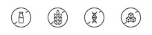 Gluten Gmo Lactose Sugar Free Icon Set. Allergy Free Product Symbol Collection. Vector Isolated Illustration. EPS 10.