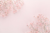 Fototapeta Desenie - Beautiful flower background of pink gypsophila flowers. Flat lay, top view. Floral pattern.