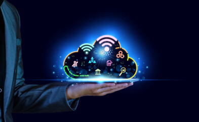 Wall Mural - digital business online concept. business people use internet wifi to do business online, digital in